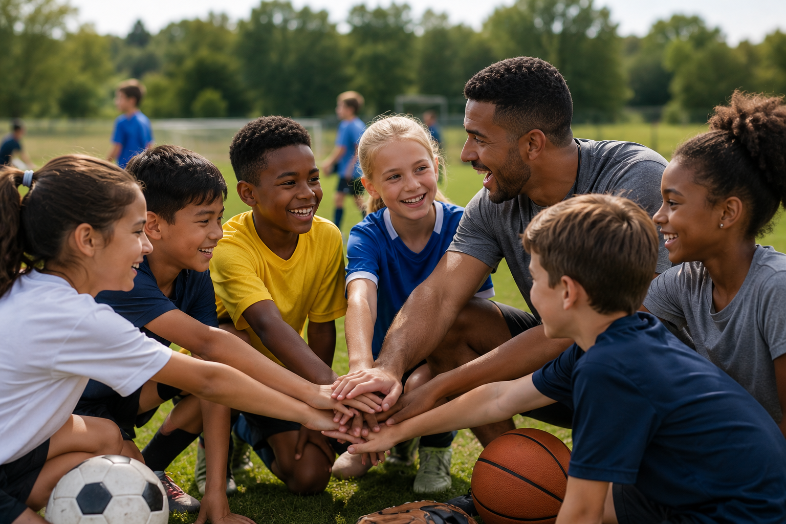 A community sports group gathered together outdoors